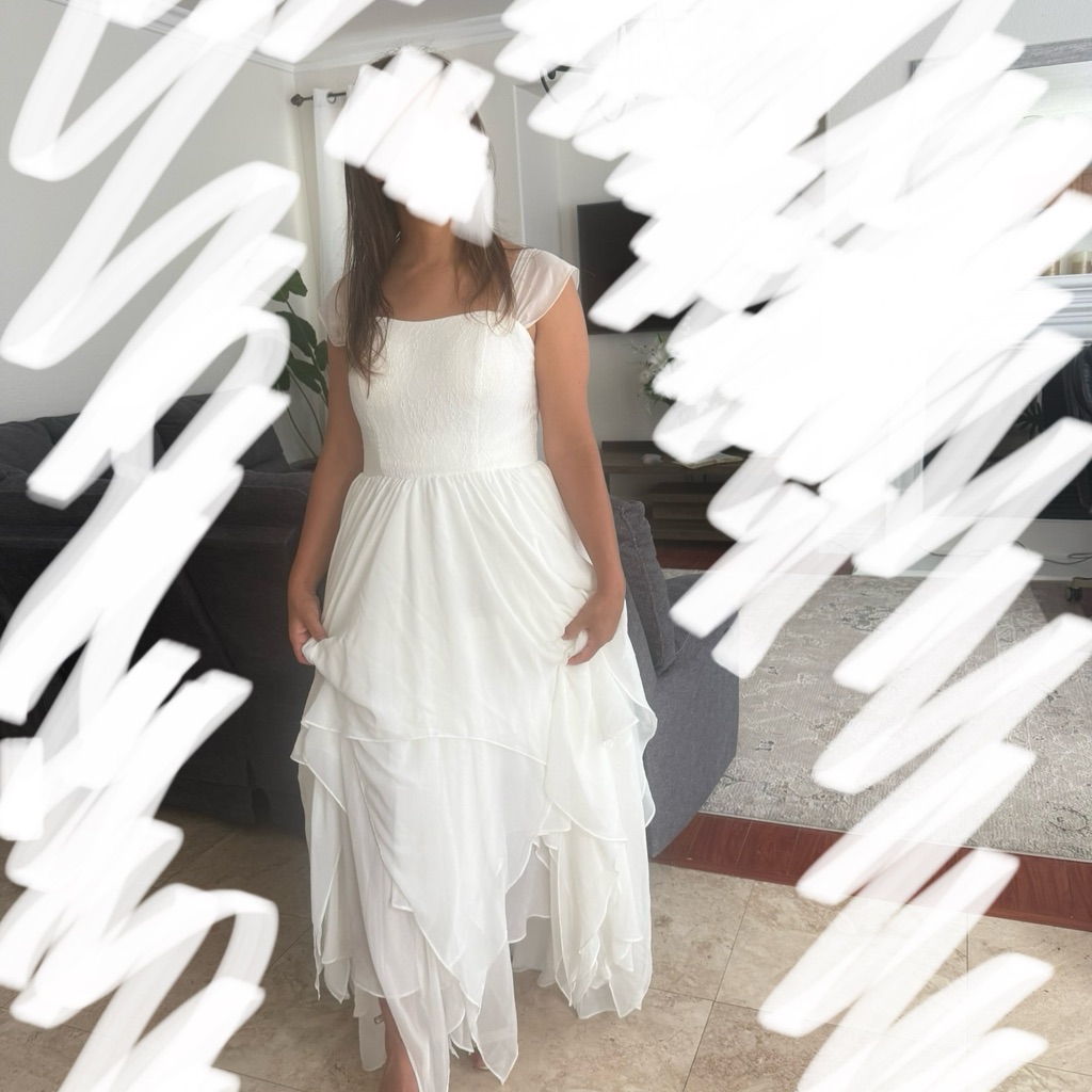 Elegant White Layered Chiffon Dress - Women's
